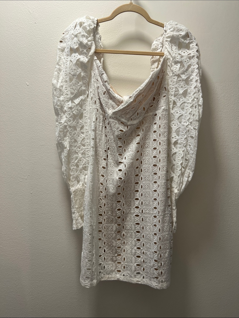 White Eyelet Mini Dress with Puff Sleeves